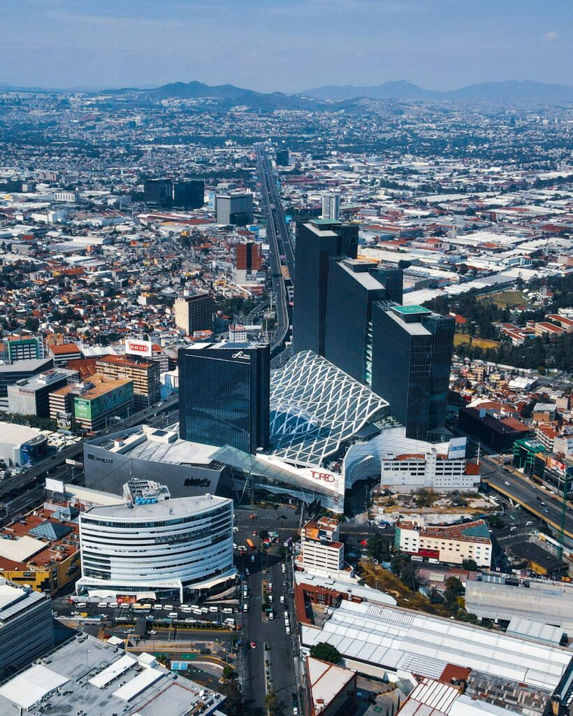 Stunning aerial view of Naucalpan de Juárez, showcasing modern architecture and urban expanse.